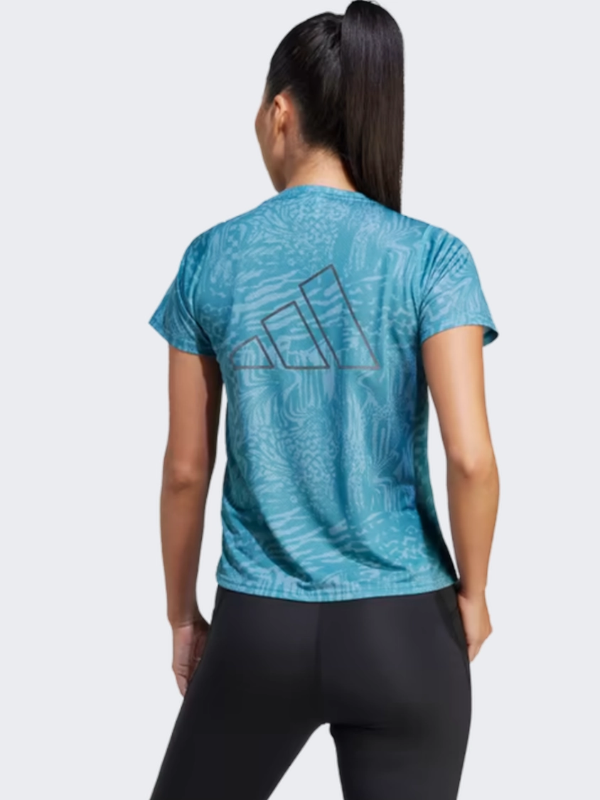 Adidas Run Icons 3 Bar All Over Print Women Running T-Shirt Arctic Fusion/Blue