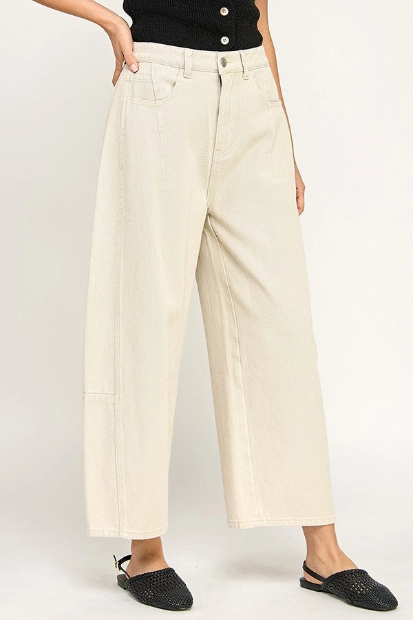 BEIGE BARREL JEANS