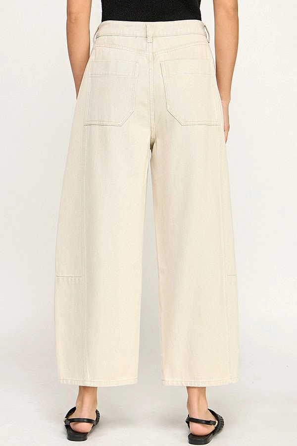 BEIGE BARREL JEANS