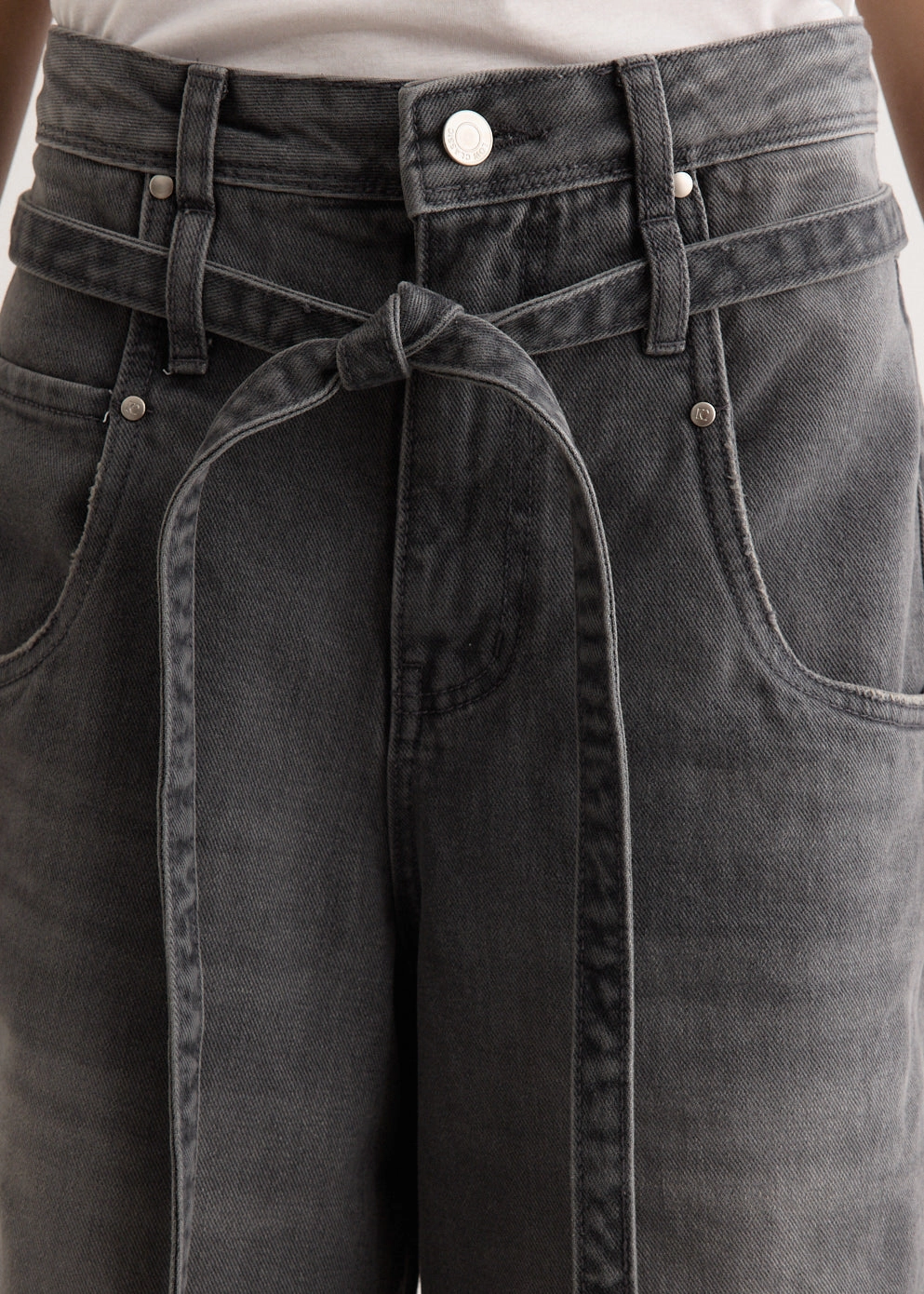 Belted Denim Bermuda Pants