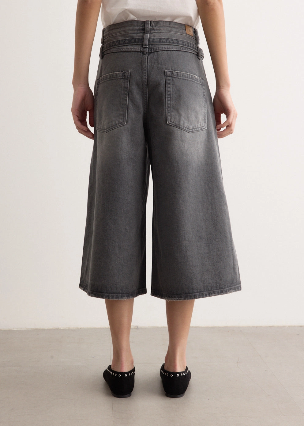Belted Denim Bermuda Pants