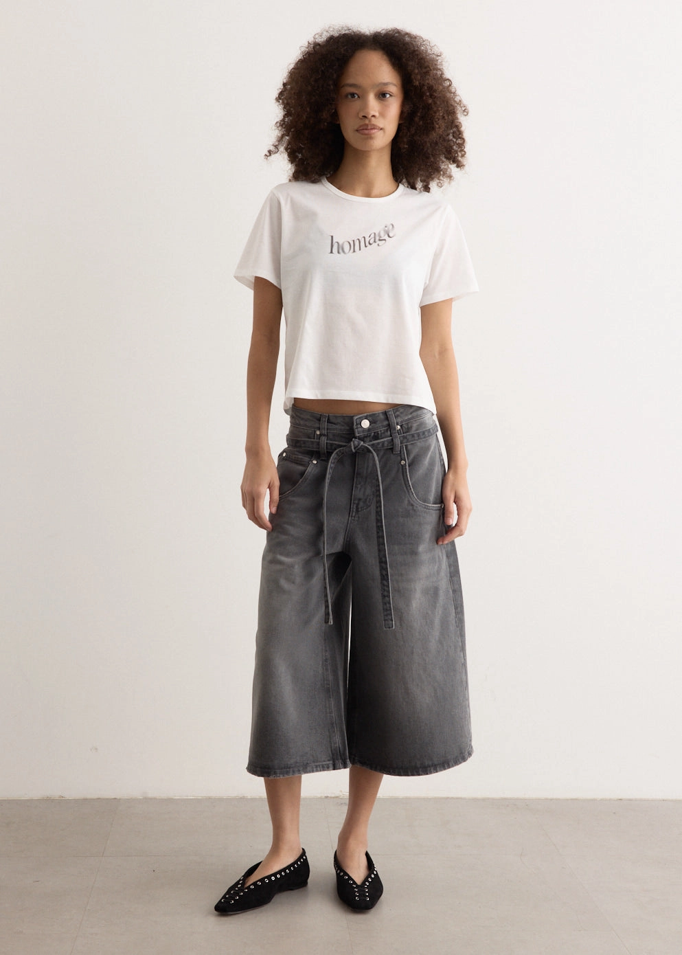 Belted Denim Bermuda Pants