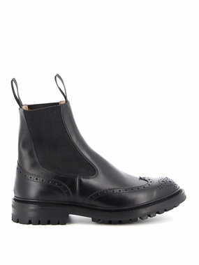 Black Leather Chelsea Boot With Brogue Details