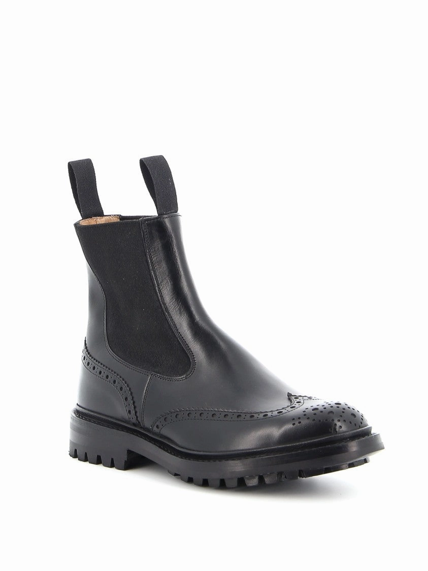 Black Leather Chelsea Boot With Brogue Details