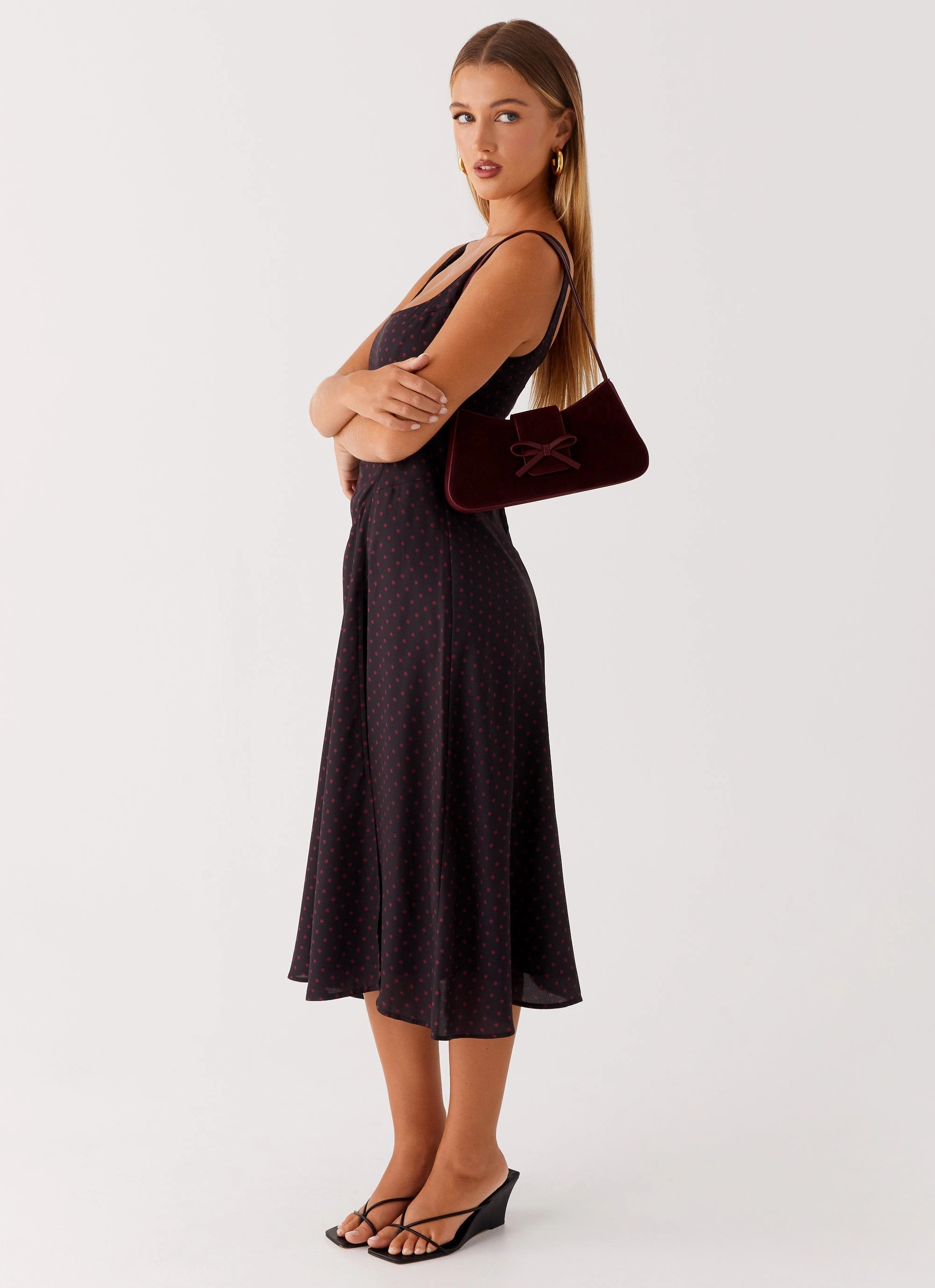 Cara Bow Shoulder Bag - Maroon Suede