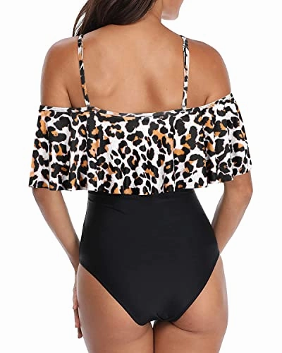 Chic Vintage Flounce One Piece Bathing Suit-Black And Leopard