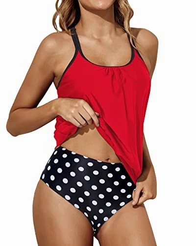 Curve-Hugging Scoop Neck Tankini Swimsuit For Women-Red Dot