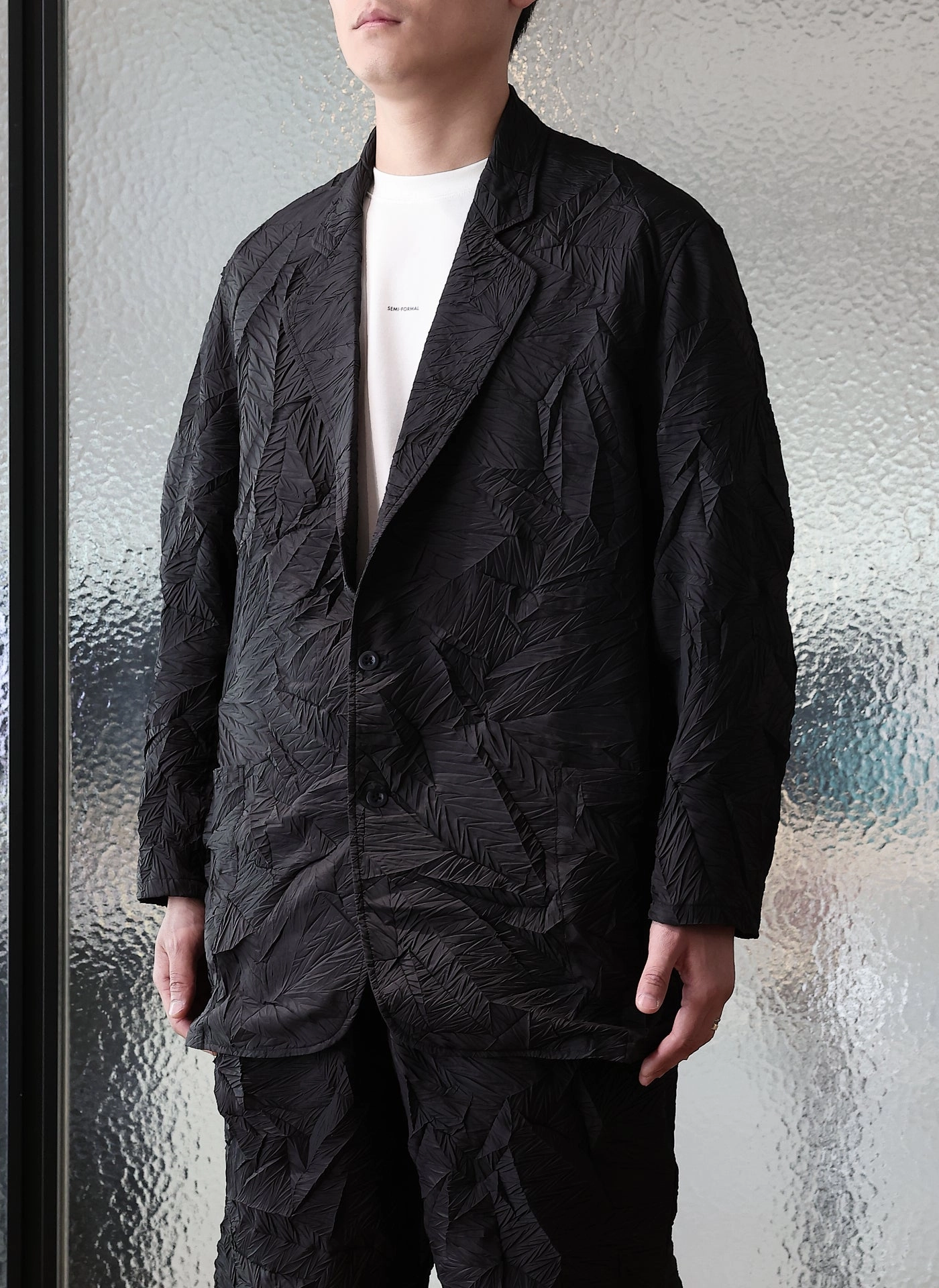 Distort Pleats Polyester Soft Single Breasted Blazer