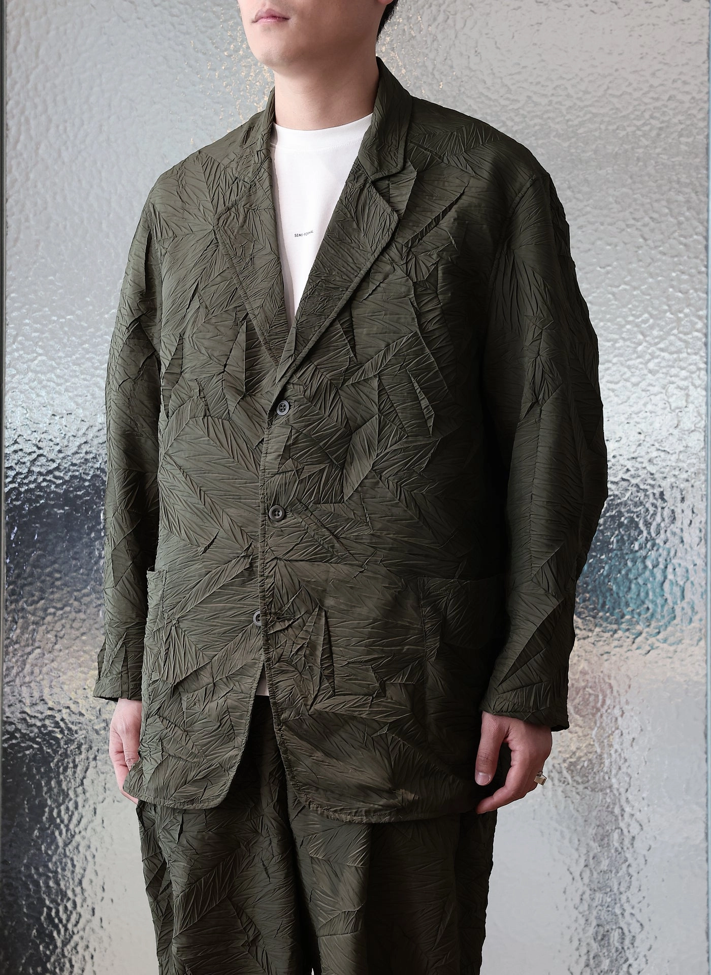 Distort Pleats Polyester Soft Single Breasted Blazer