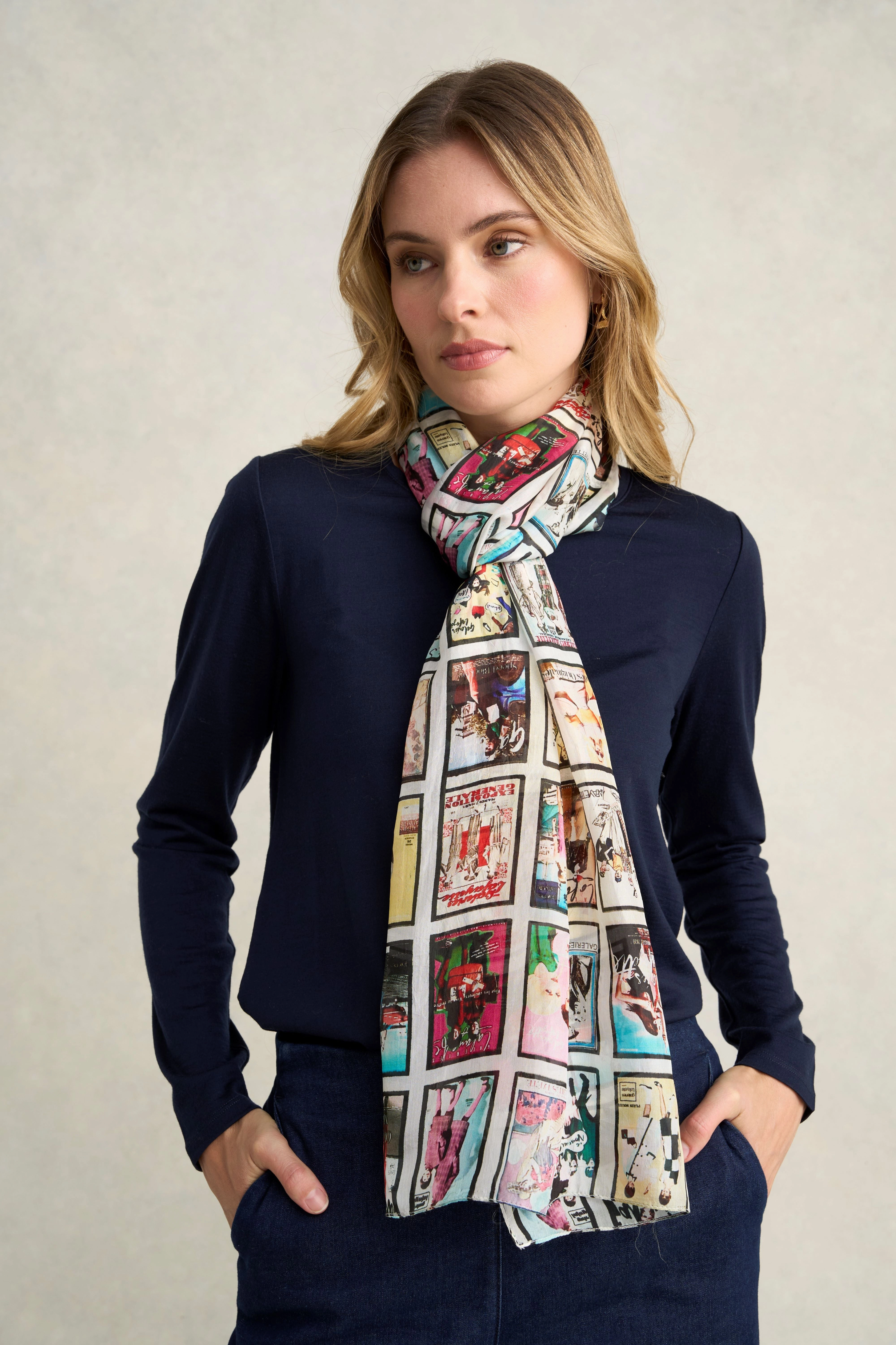 French Postcard Silk Scarf - Multi