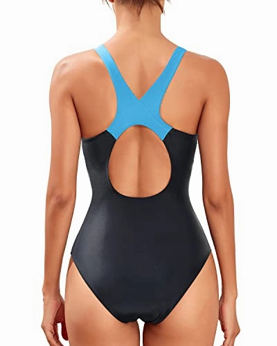 Full Coverage One Piece Swimsuits Scoop Neck For Women-Black Red Blue