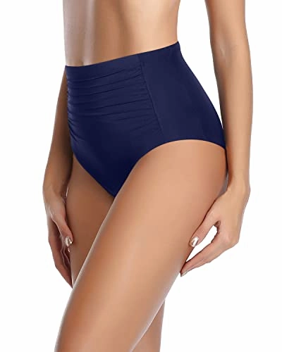 Fully Inner Lined Swim Bottoms Tummy Control Swimsuit Bottoms-Navy Blue