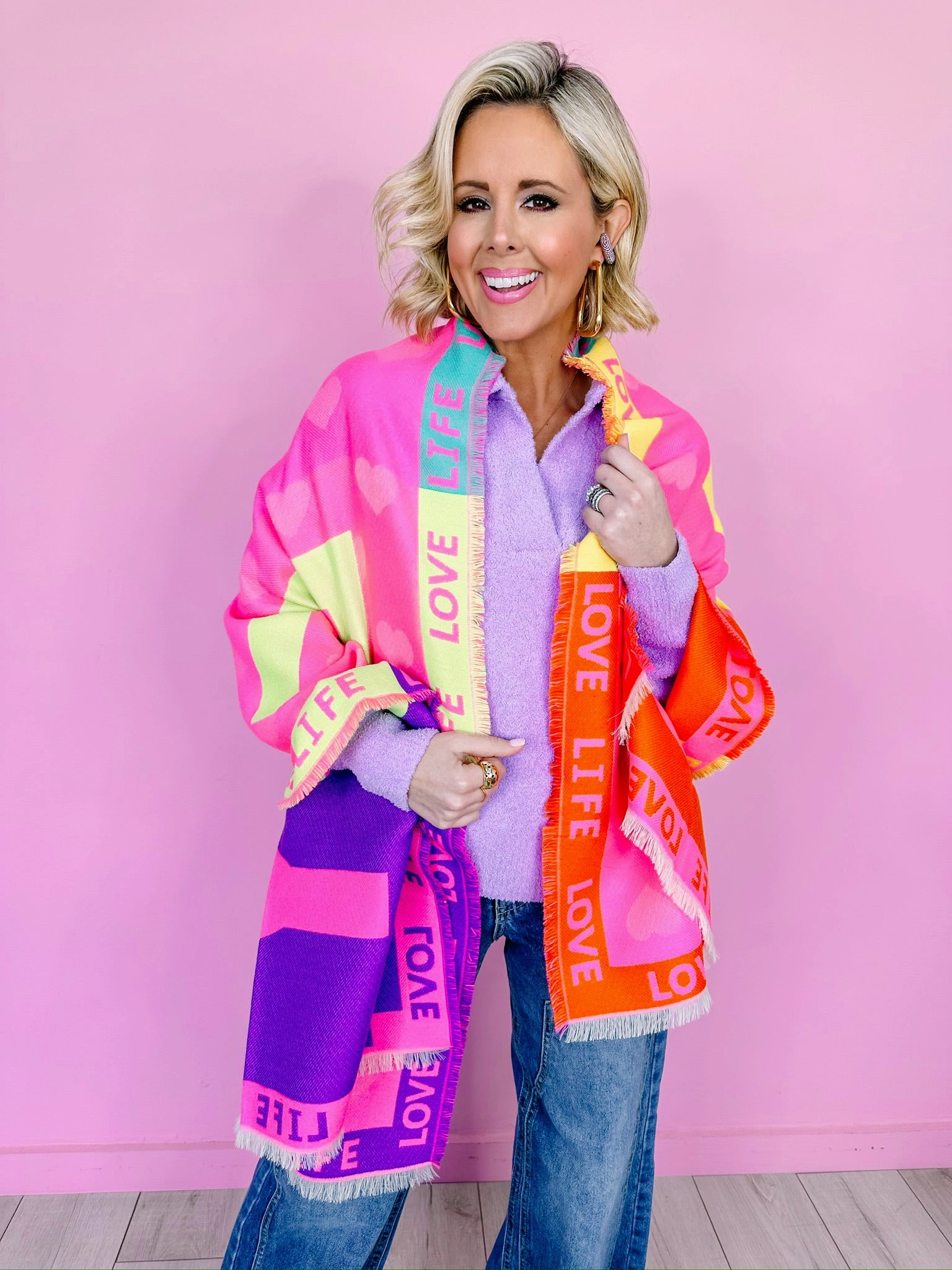 HAPPY LOVE LIFE SCARF - PINK