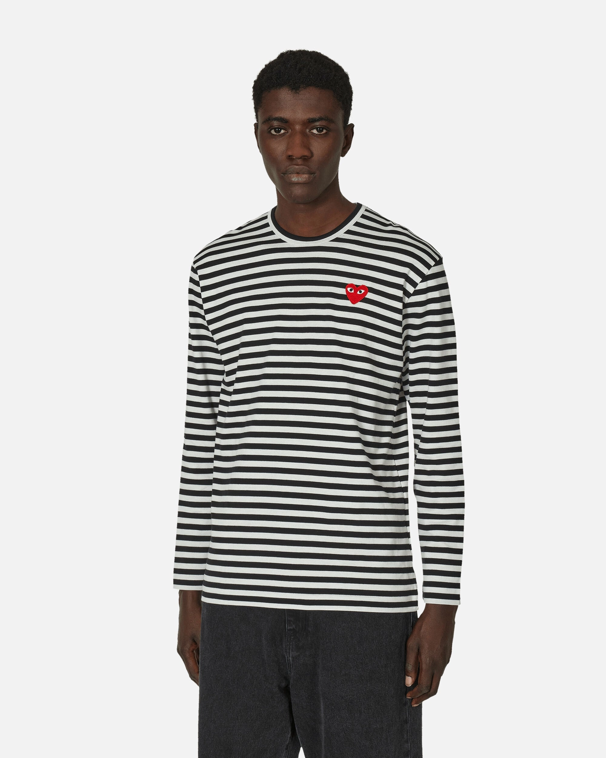 Heart Striped Longsleeve T-Shirt Black
