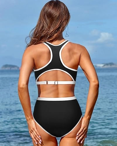 High Neck Racerback Cutout Crop Top High Waist Two Piece Set