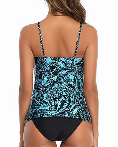 High Neck Tummy Control Tankini Swimsuit Set Bottom Bathing Suits for Women