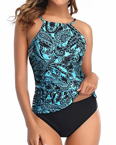 High Neck Tummy Control Tankini Swimsuit Set Bottom Bathing Suits for Women