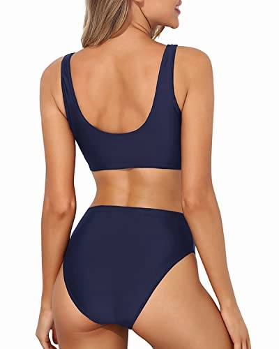 High Waisted Bikini Bottom High Waisted Bathing Suit Bottoms-Navy Blue