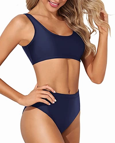 High Waisted Bikini Bottom High Waisted Bathing Suit Bottoms-Navy Blue