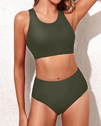 High Waisted Bikini Swimsuits Bottom-Army Green