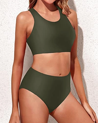 High Waisted Bikini Swimsuits Bottom-Army Green