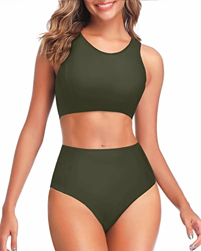High Waisted Bikini Swimsuits Bottom-Army Green