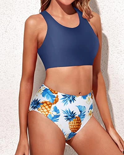High Waisted Swimsuits Full Coverage Bottom-Tropical Pineapple