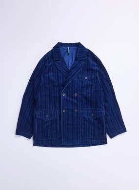 Indigo Cotton Corduroy Double Breasted Soft Blazer