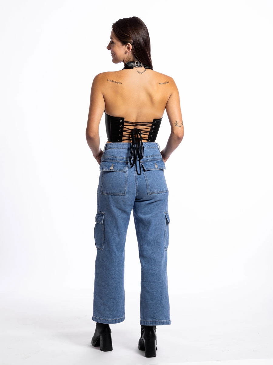 Keira Faux Leather Halter Corset Top