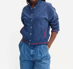 Le Varsity Snap Jacket In Navy