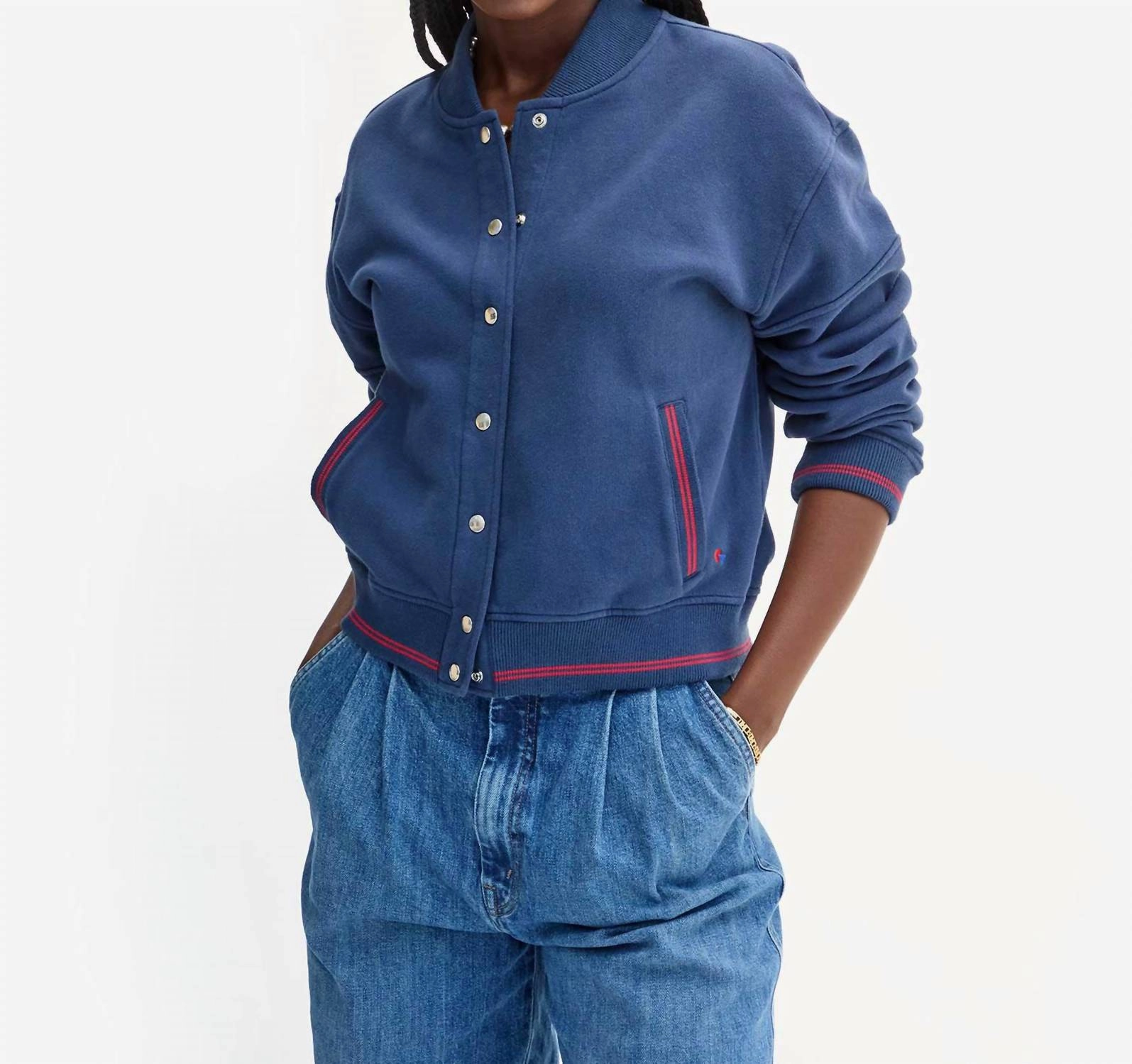 Le Varsity Snap Jacket In Navy