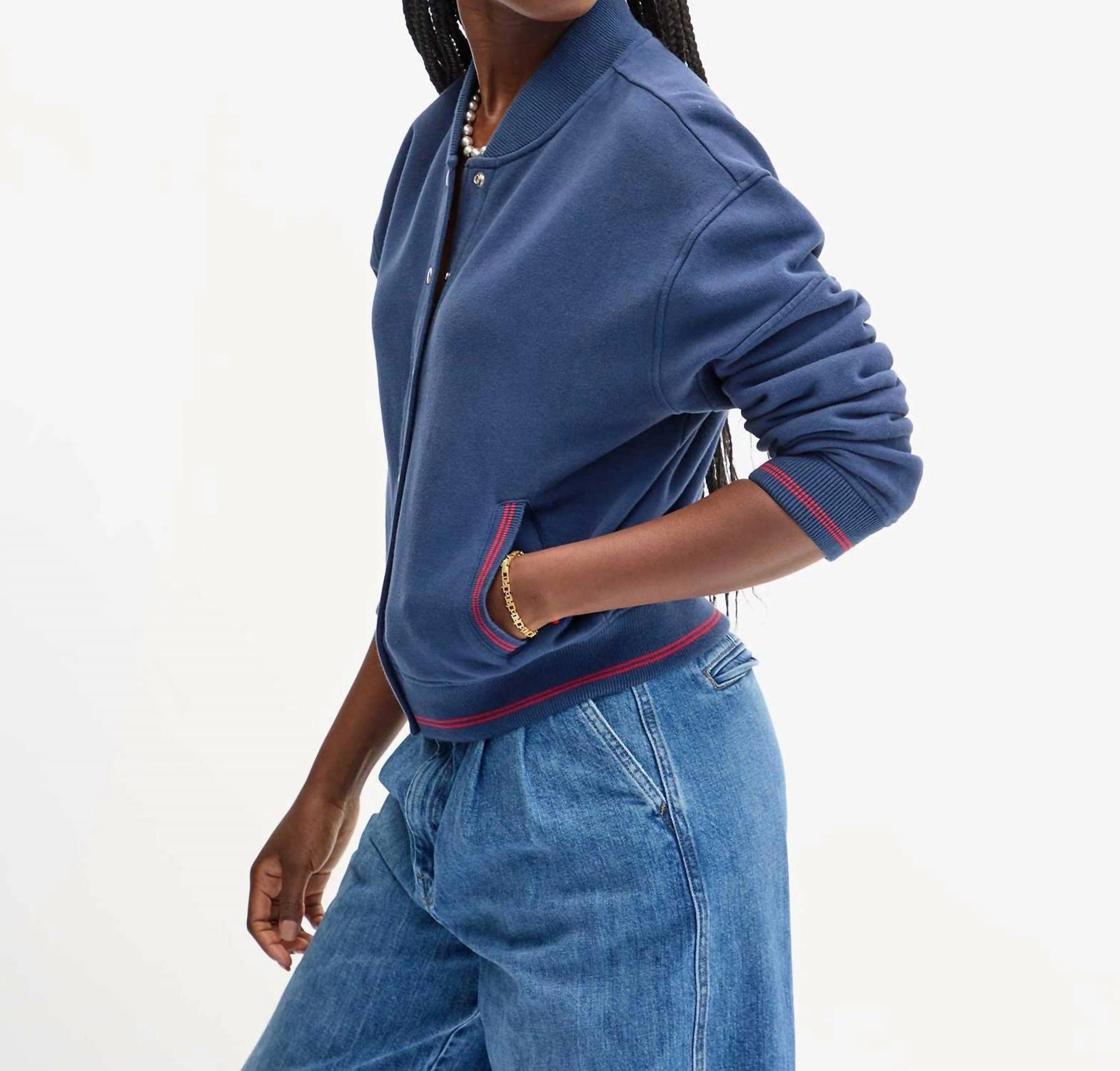 Le Varsity Snap Jacket In Navy