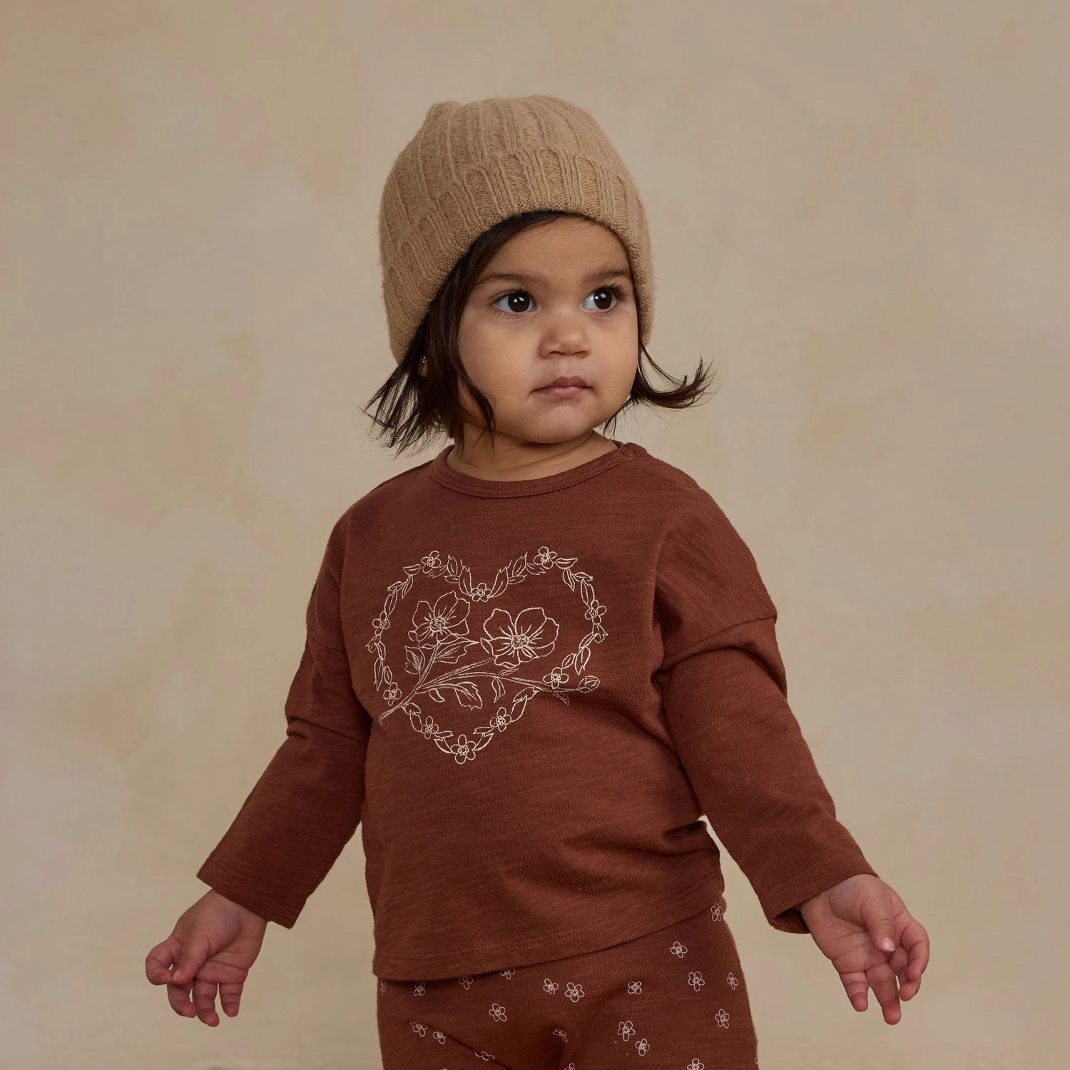 Long Sleeve Tee   Pant Set - Posey Heart - Brick - FINAL SALE