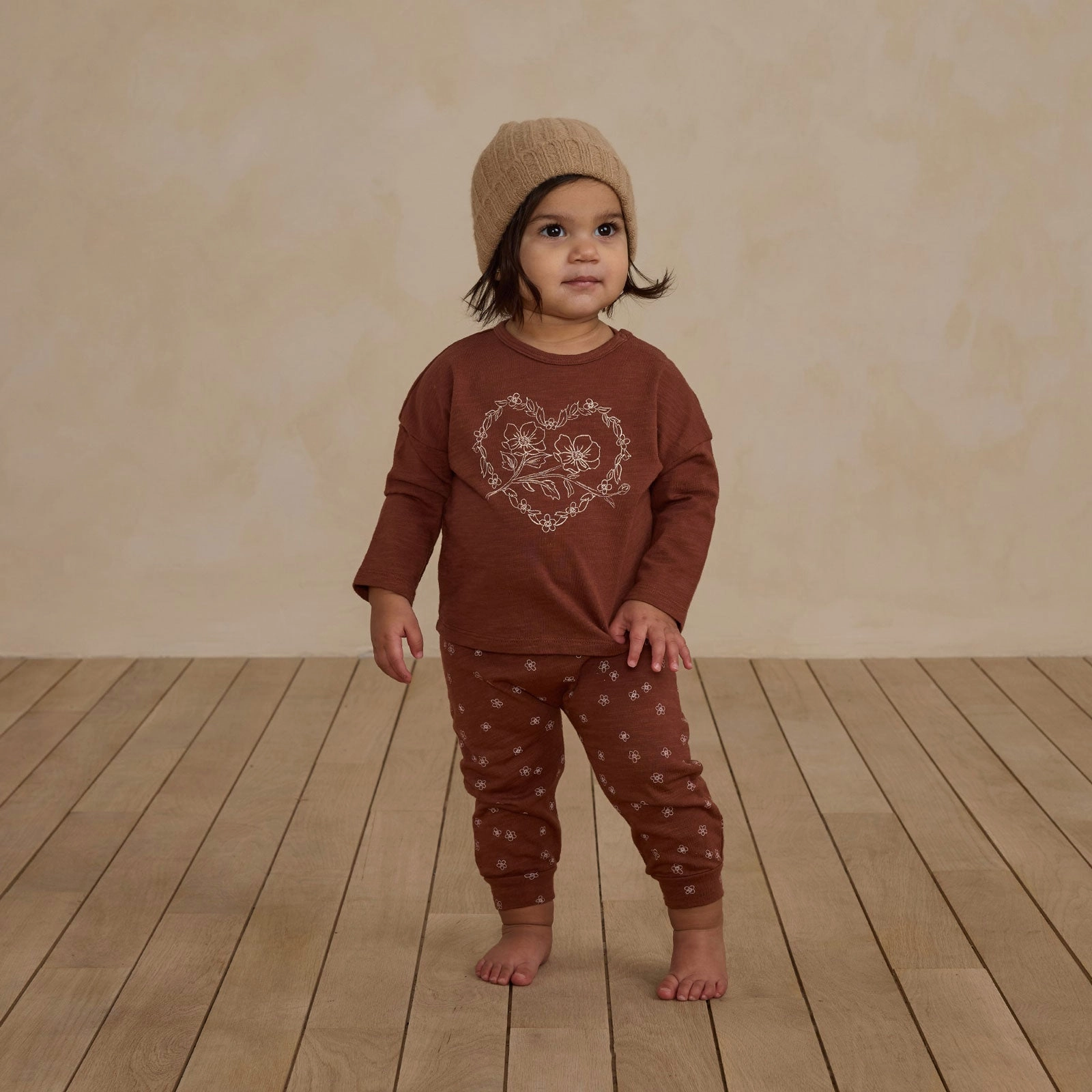 Long Sleeve Tee   Pant Set - Posey Heart - Brick - FINAL SALE