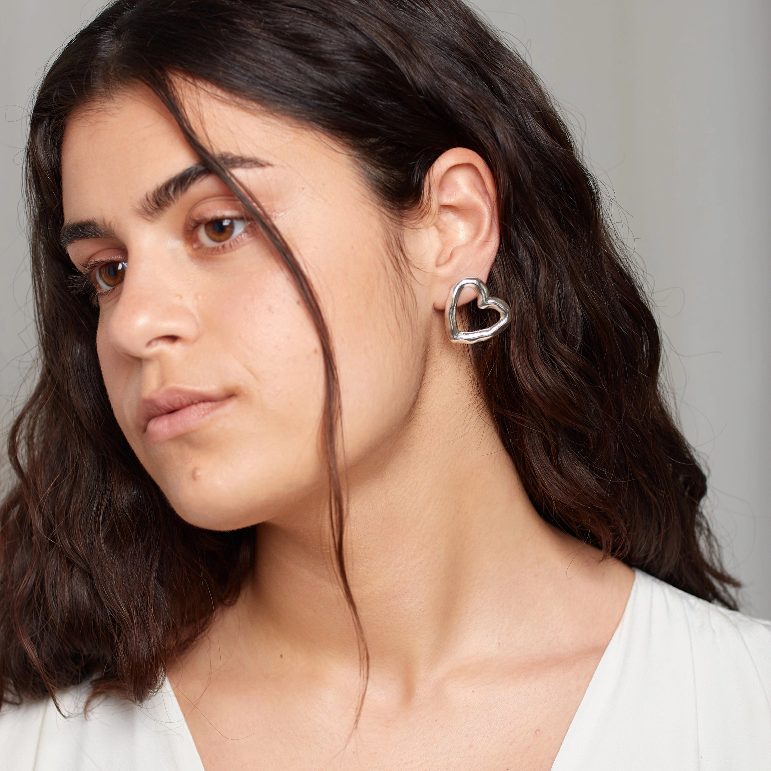 Lulu Heart Earrings in Silver
