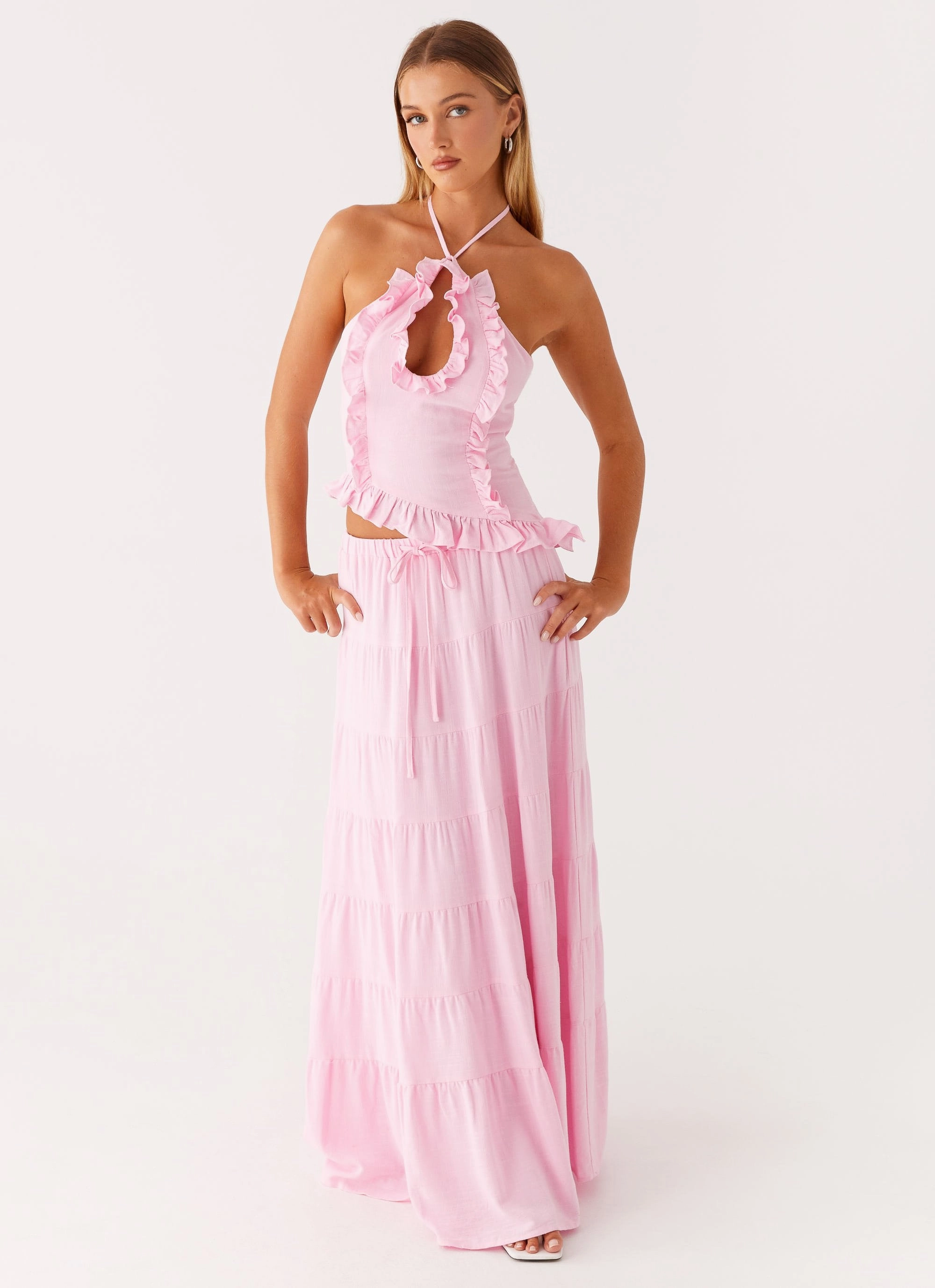 Mariella Linen Maxi Skirt - Pink