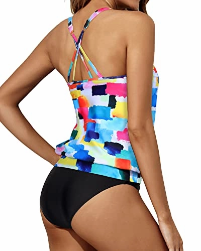 Modest Loose Fit Scoop Neck Tankini Bathing Suit-Color Block
