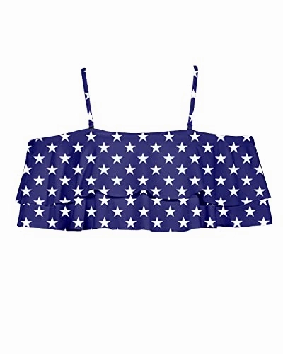 Patriotic American Flag Ruffle Bikini Top For 4Th Of July-National Flag