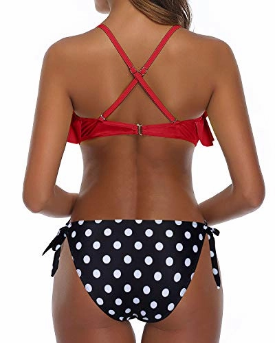 Push Up Padded Up Bra Two Piece Flounce Bikini-Red Dot