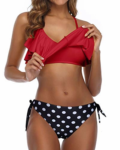 Push Up Padded Up Bra Two Piece Flounce Bikini-Red Dot