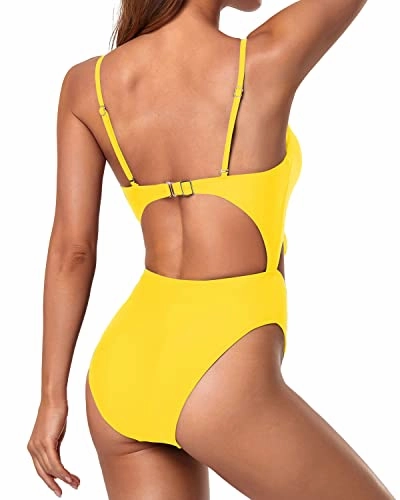 Push Up Removable Padded Bras One Piece Bathing Suits-Neon Yellow