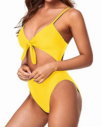 Push Up Removable Padded Bras One Piece Bathing Suits-Neon Yellow