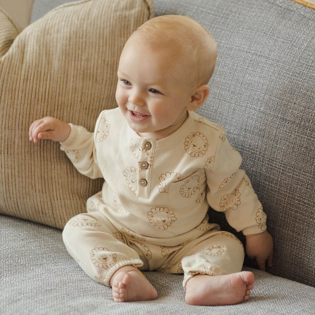 Relaxed Fleece Jumpsuit - Lions - Latte - FINAL SALE