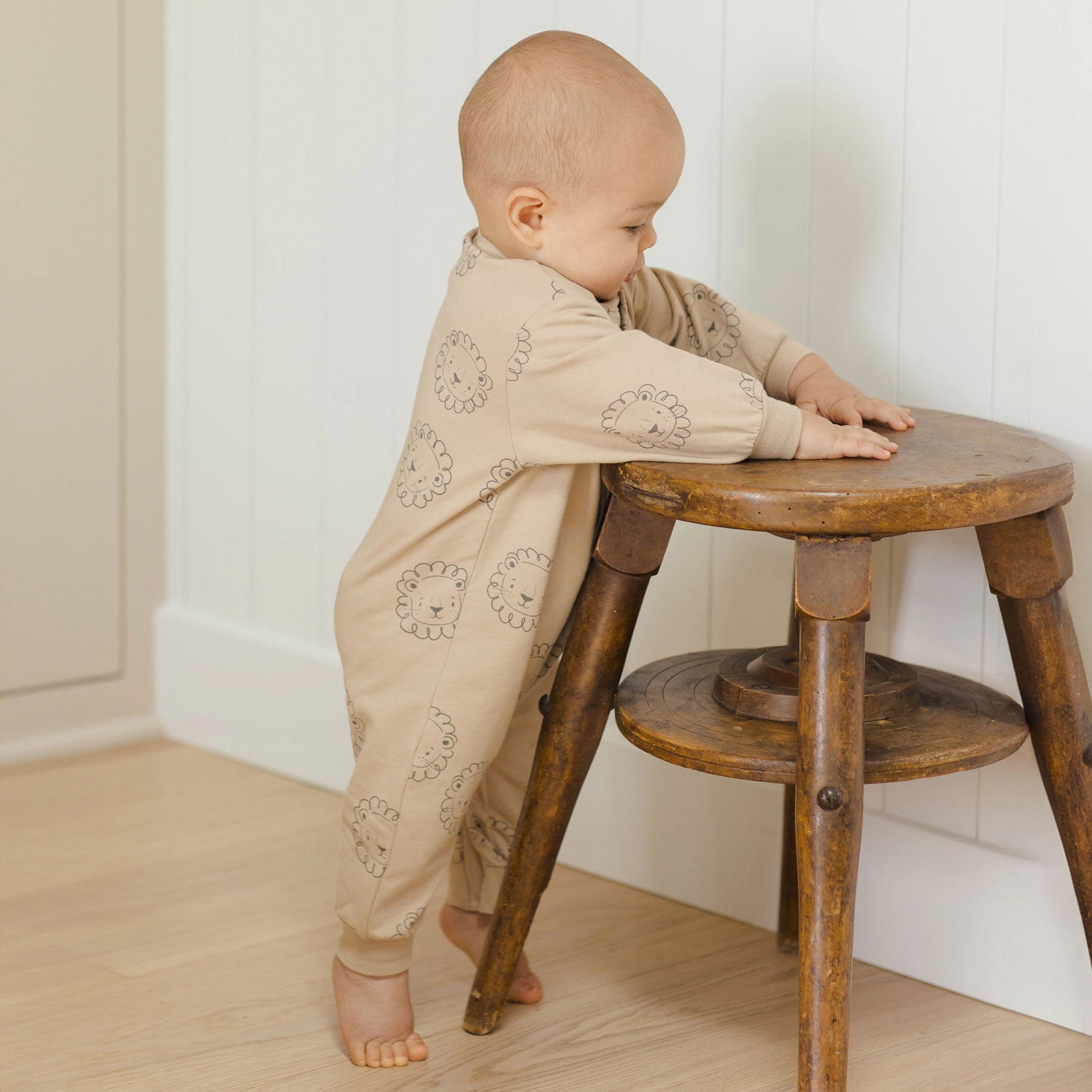 Relaxed Fleece Jumpsuit - Lions - Latte - FINAL SALE