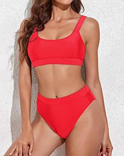 Scoop Neck High Waist Bikini Swimsuits: Women's Two Piece Sport Bathing Suits