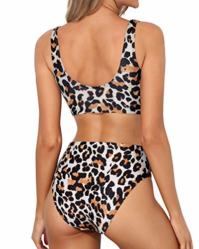 Sporty High Waisted Bikini Two Piece Swimsuit For Juniors-Leopard