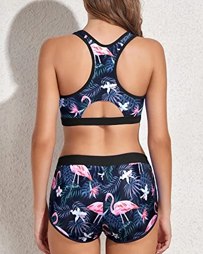 Sporty Racerback Bikini Swimsuits for Girls Two Piece Athletic Swimwear