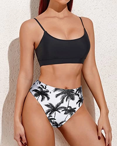 Sporty Scoop Neck Bikini Women's Two Piece High Waisted Swimsuits