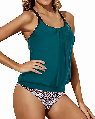 Strappy Blouson Top & Tummy Control Tankini Set