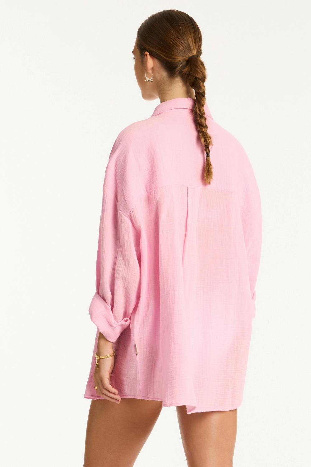 Sunset Cotton Cover Up Shirt in Pink